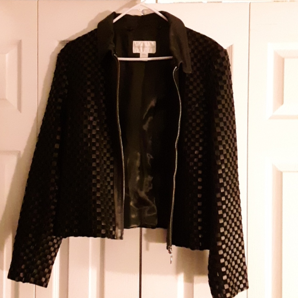 Basket weave suede and leather jacket